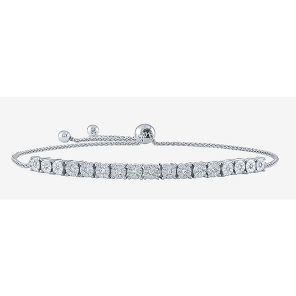 Mined White Diamond Sterling Silver Bolo Bracelet 1/10 ct